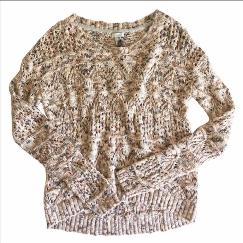 NEW NORDSTROM HINGE Cream Tan Woven Marled Chunky Knit Pullover Sweater XS - Picture 4 of 8